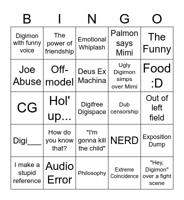 Digimon Bingo (Just for me so shh) Bingo Card