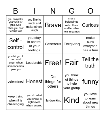 Personal Strengths Bingo Card