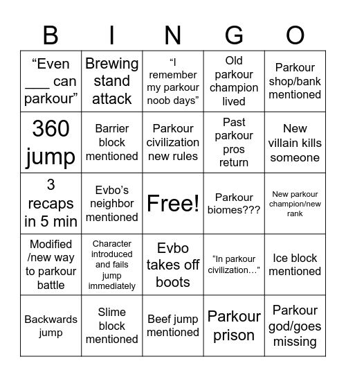 Parkour civilization Bingo Card