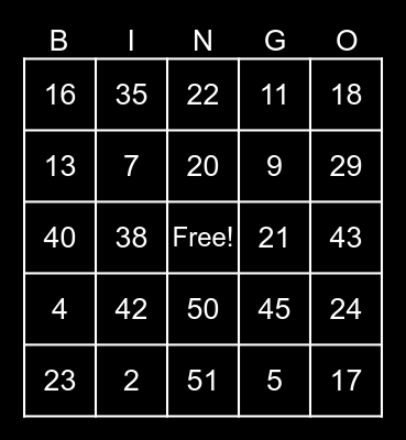 Numeros 1-60 Bingo Card