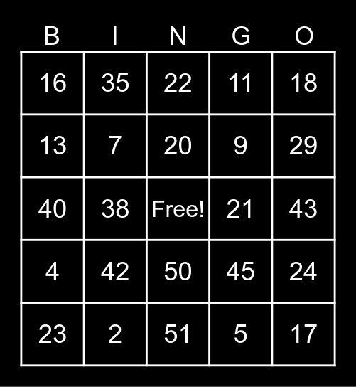 Numeros 1-60 Bingo Card