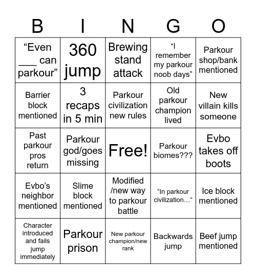 Parkour civilization Bingo Card