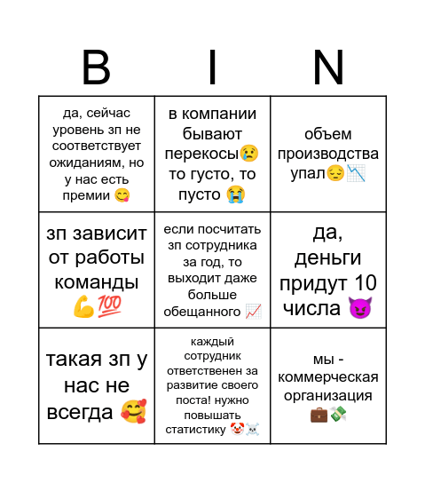 БИНГО ЗП В РОКСБЕР Bingo Card