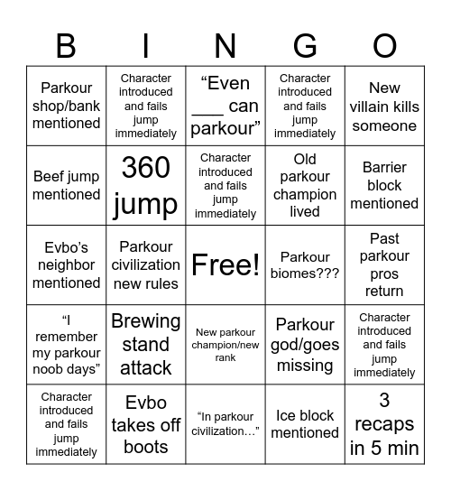 Parkour civilization Bingo Card