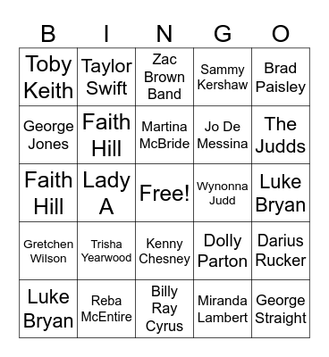 90’s & 00’s Country Bingo Card