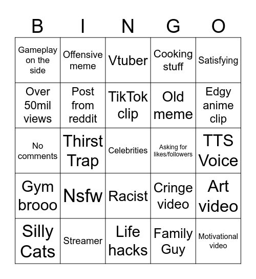 Instagram Reels bingo Card