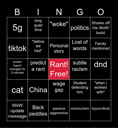 Andres Rambles Bingo Card