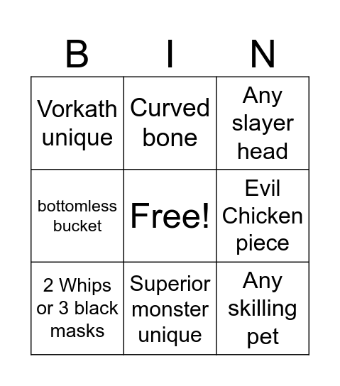 OSRS Bingo Card