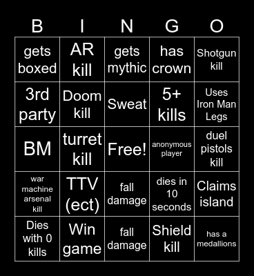 Fortnite Bingo Chapter 5 season 4 Bingo Card