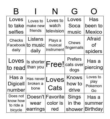 Find Someone Who Bingo Card