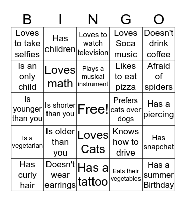 Find Someone Who Bingo Card