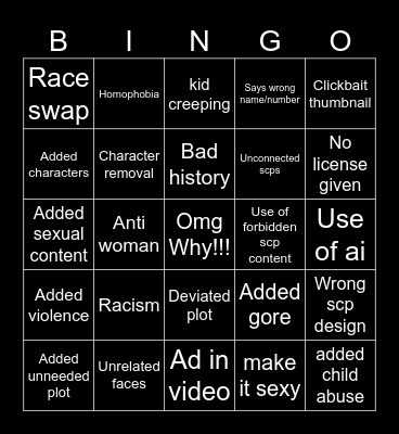 Content Farm Sins Bingo Card