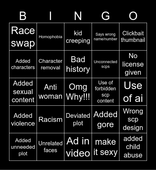 Content Farm Sins Bingo Card