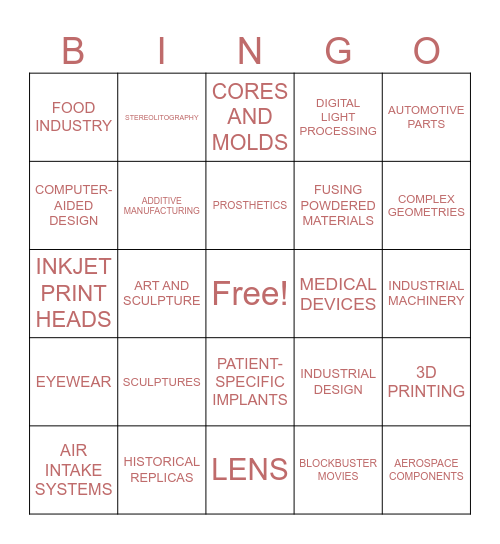 Group 4 Rapid Prototyping Bingo Card