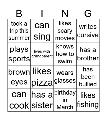 Getting to Know You Bingo Card