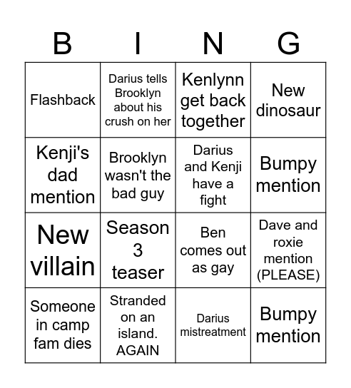 JW: Chaos Theory S2 Bingo Card