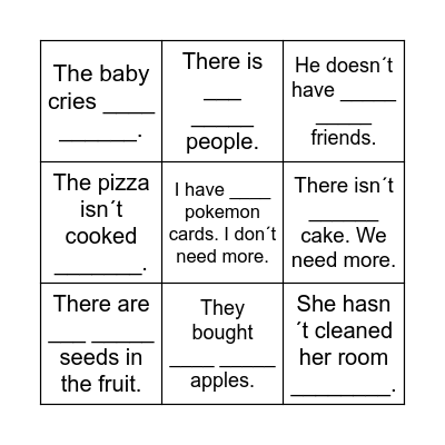 Too Much, Too Many, and Enough Bingo Card