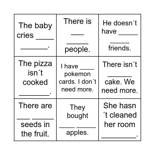 Too Much, Too Many, and Enough Bingo Card