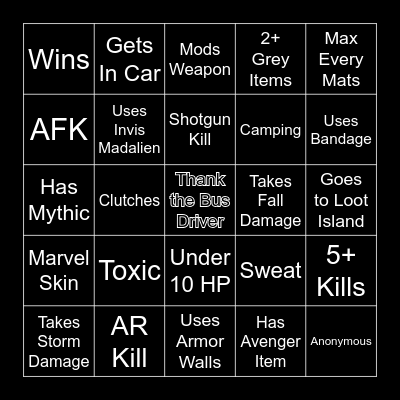 Fortnite Bingo Card