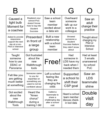LDS First 8 weeks Bingo Card