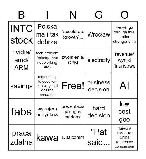 quaterly sync Bingo Card