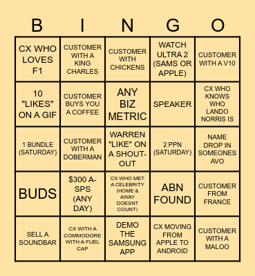 EVAN'S BINGO Card