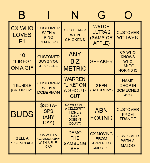 EVAN'S BINGO Card