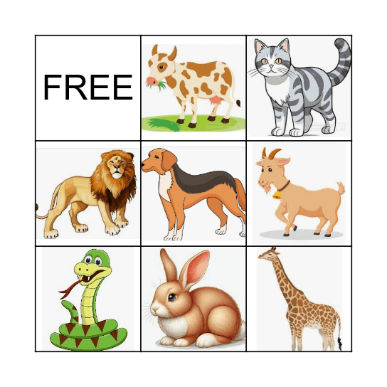 Animals Bingo Card