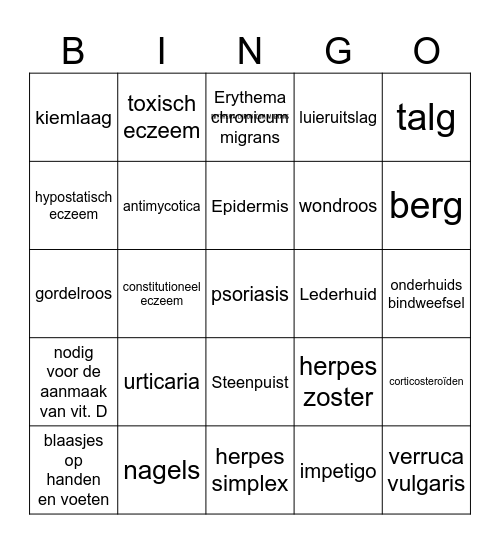 Huidaandoeningen Bingo Card