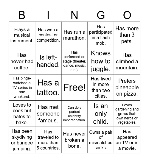 LIBA Bingo Card