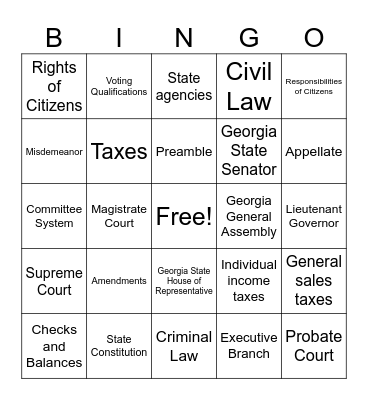 Government Review Bingo Card