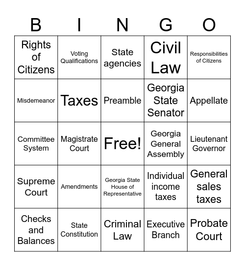 Government Review Bingo Card