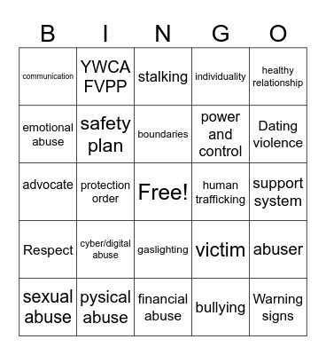 Healthy relationships Bingo Card