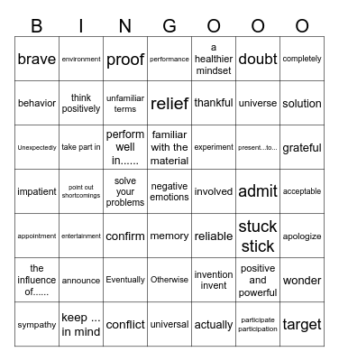 第7周测卷必会词1     姓名：—————— Bingo Card