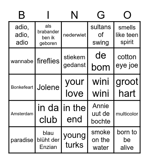 M U Z I E K Bingo Card