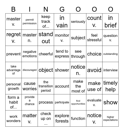 第7周周测卷必会词2      name：—————— Bingo Card