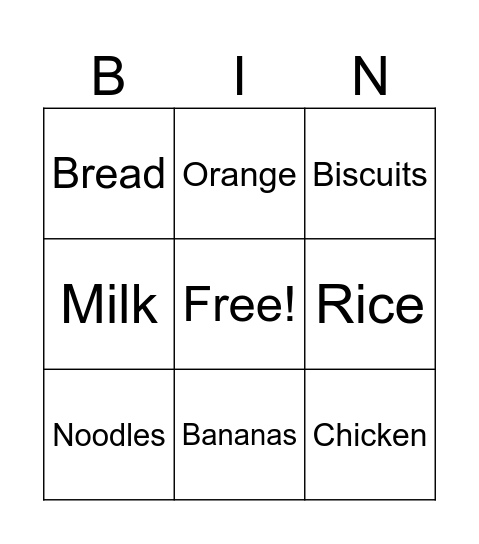 Food! Bingo Card