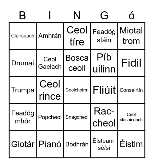 An Ceol Bingo Card