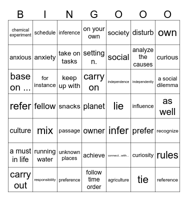 第7周周测卷必会词3    name：---------- Bingo Card