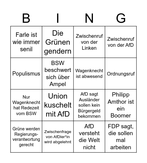 Bundestagsbingo Card