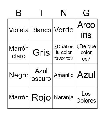 Los Colores - 4th and 5th Bingo Card