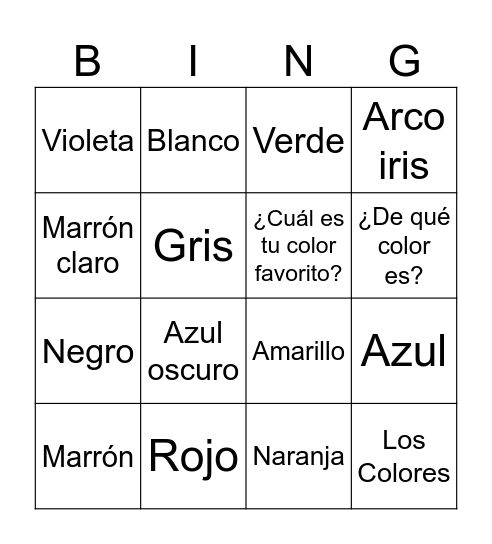 Los Colores - 4th and 5th Bingo Card