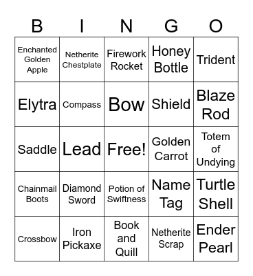 Minecraft #1 Bingo Card