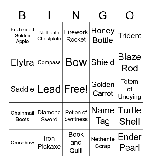 Minecraft #1 Bingo Card