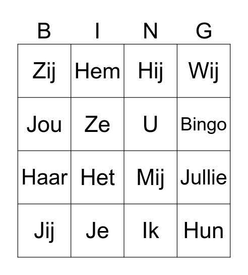 Persoonlijk voornaamwoorden Bingo Card