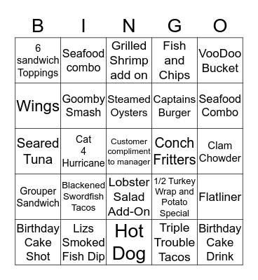 Sand and Coral Bar Servers and Bartenders  Bingo Card