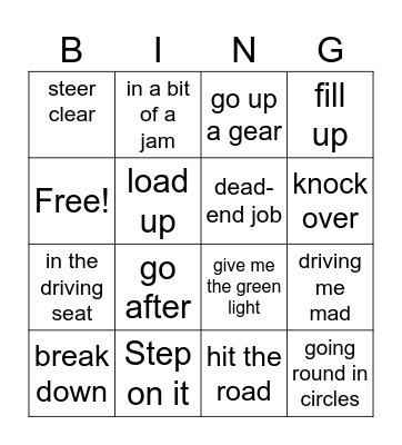 Driving idioms Bingo Card