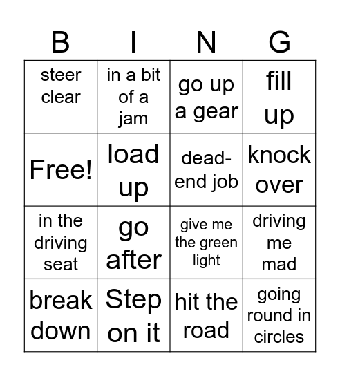 Driving idioms Bingo Card