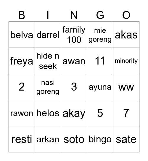 Untitled Bingo Card