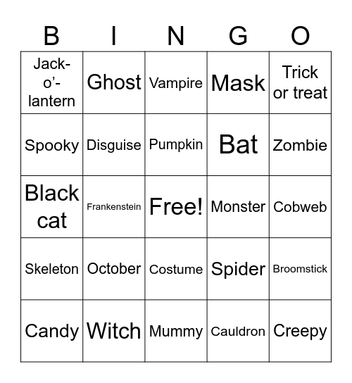 Halloween Bingo Card